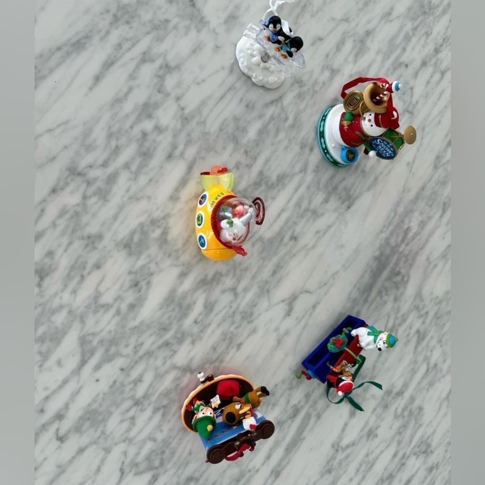 Bulk five Hallmark Christmas ornaments decorations light sound motion 2 of them